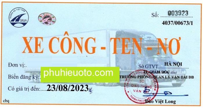 phù hiệu xe công ten nơ tại Bình Dương